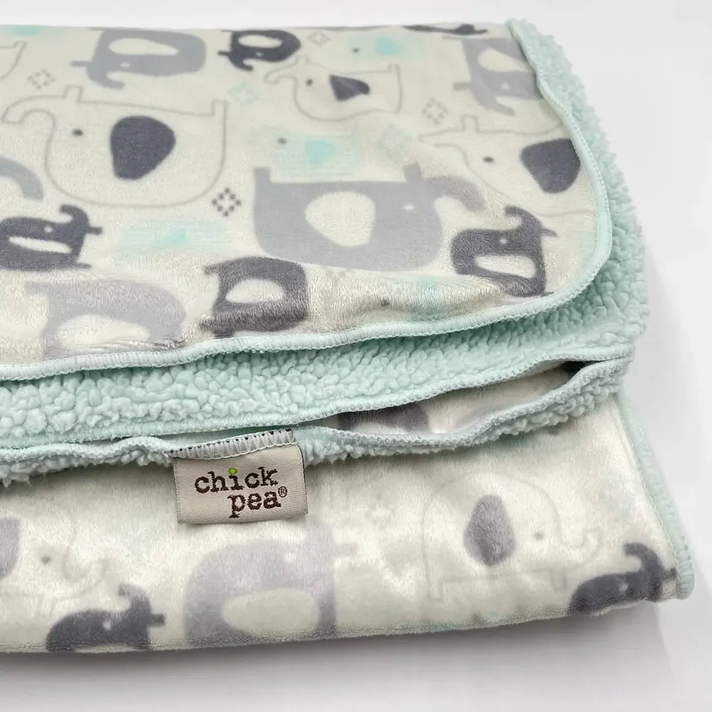 Chick Pea Gray Elephant Baby Security Blanket Mint Green Sherpa 30